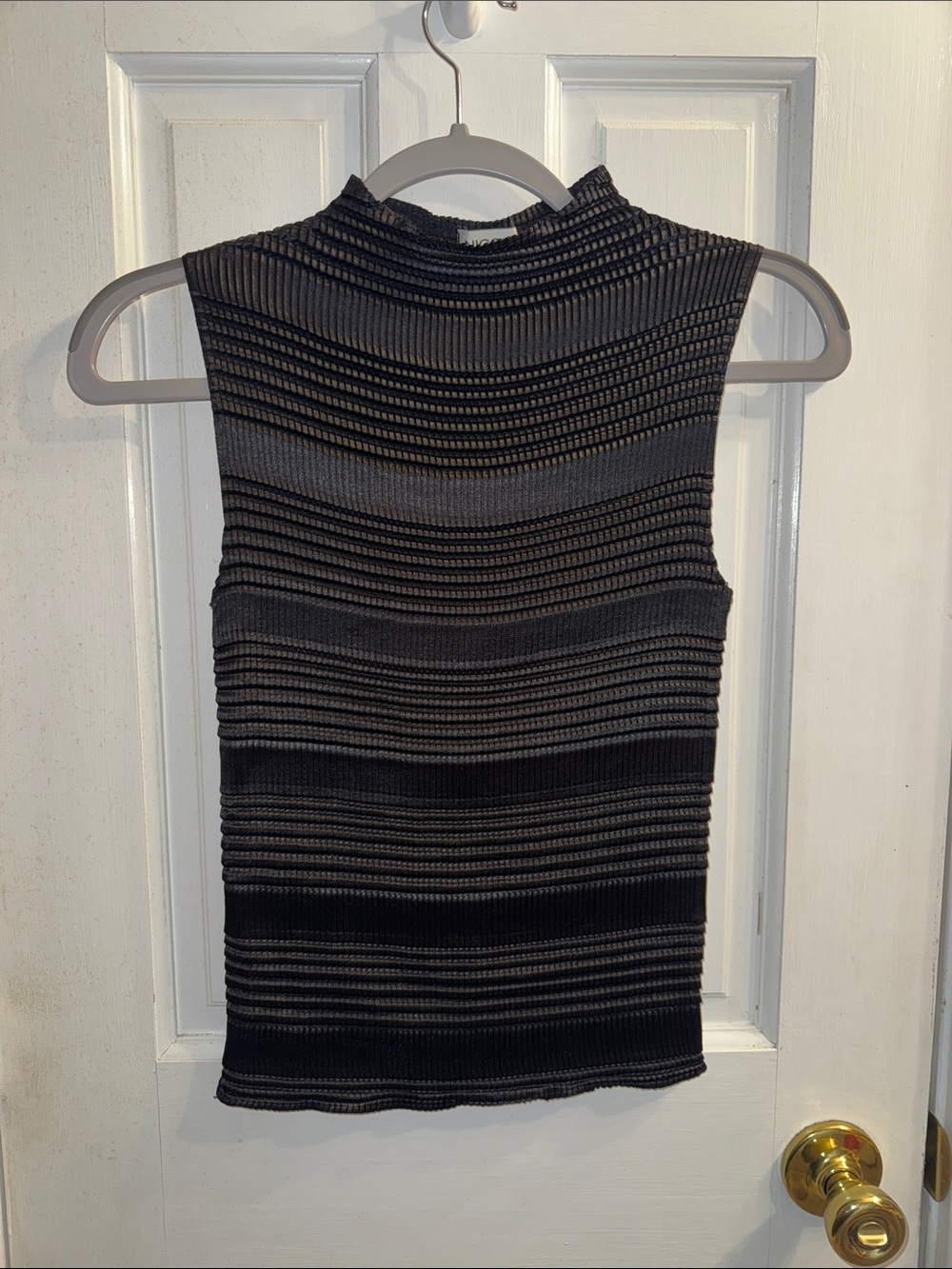 NICOLA Black Striped Ribbed Mock Neck Tank